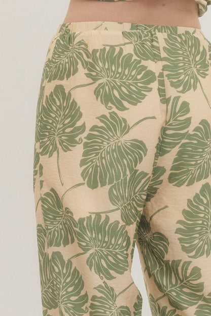 Botanical Print Wide Leg Pants