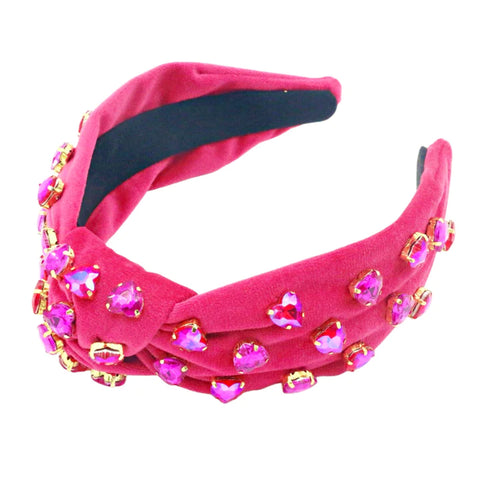 Hot Pink Velvet Headband with Hot Pink Crystals