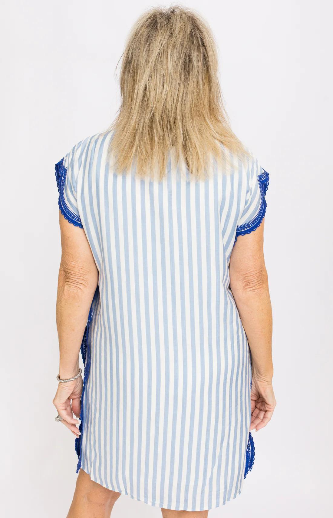 Short Sleeve Embroidery Detail Striped Dress