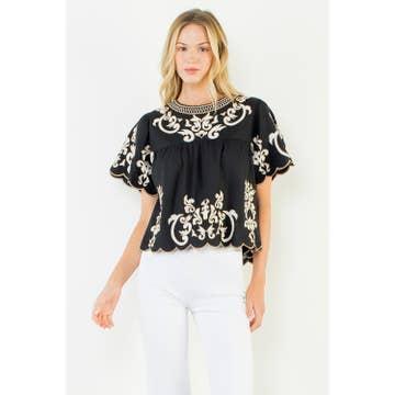 Short Sleeve Embroidery Detail Top