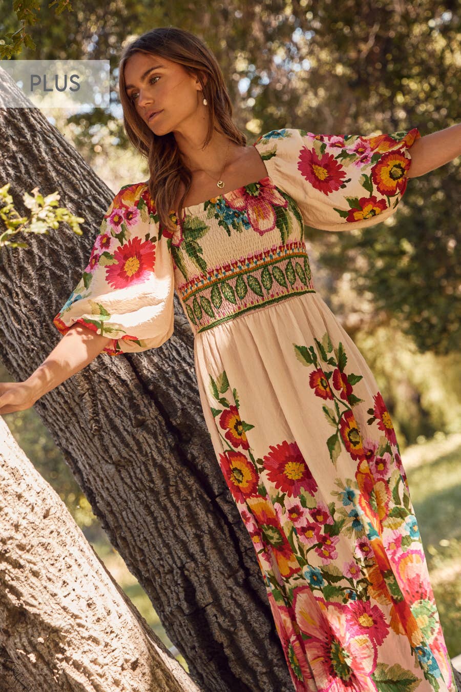Plus Giant Floral Border Printed Maxi Dress