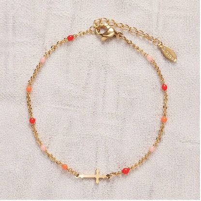 Colorful Enamel Bead and Cross Stainless Steel Bracelet