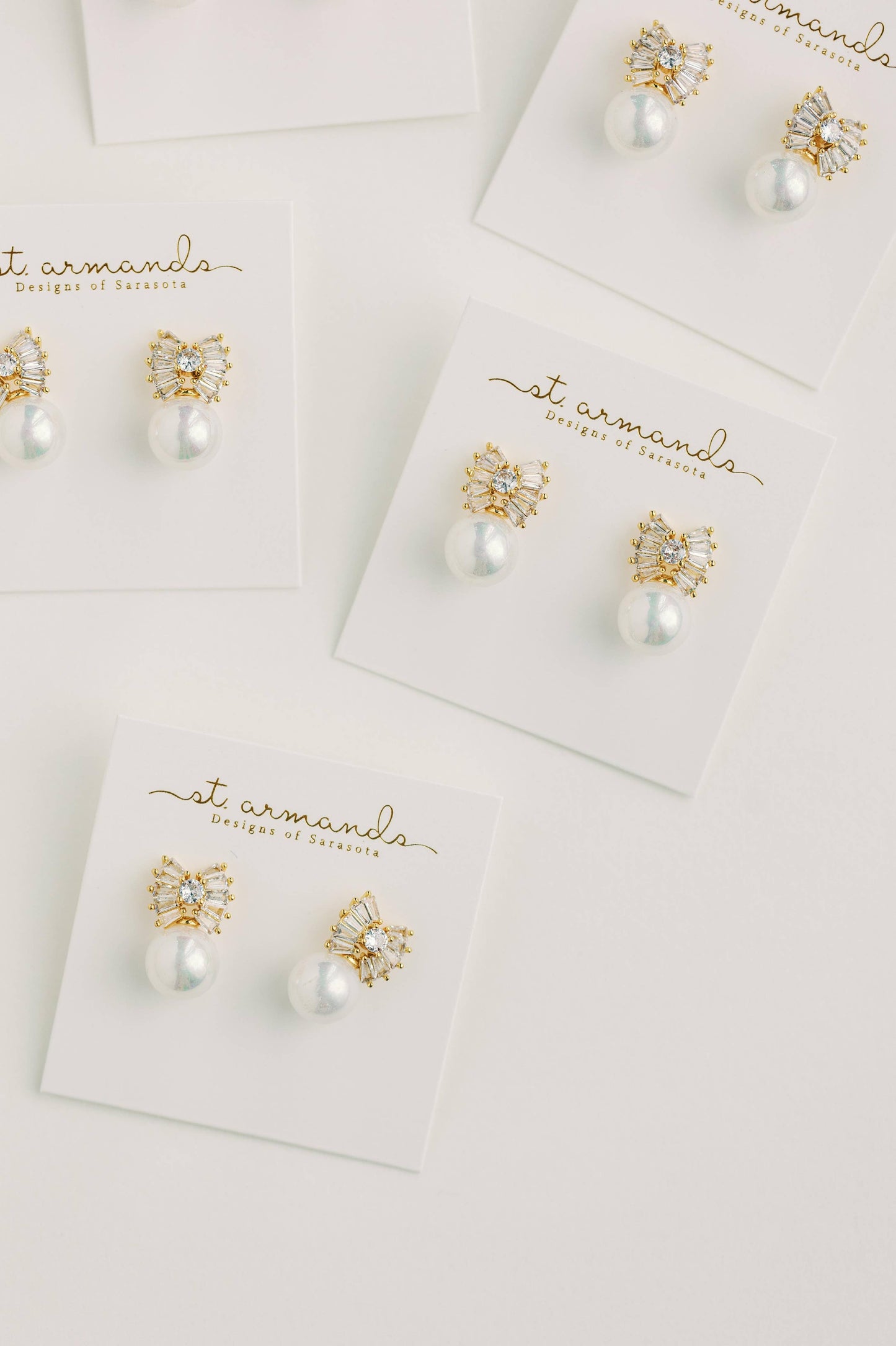 Gold Pearl Sparkler Statement Bow Earrings