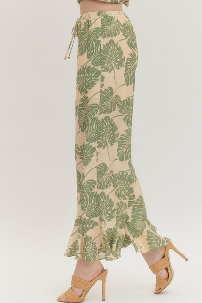 Botanical Print Wide Leg Pants