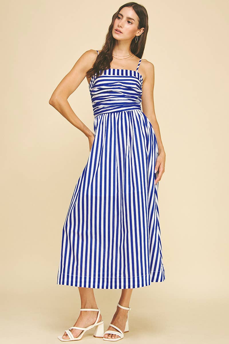 STRIPED MIDI DRESS