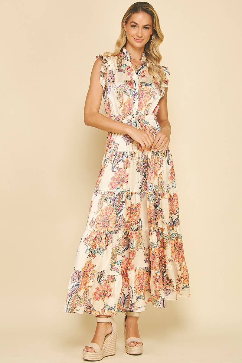 FLORAL PRINT TIERED MAXI DRESS