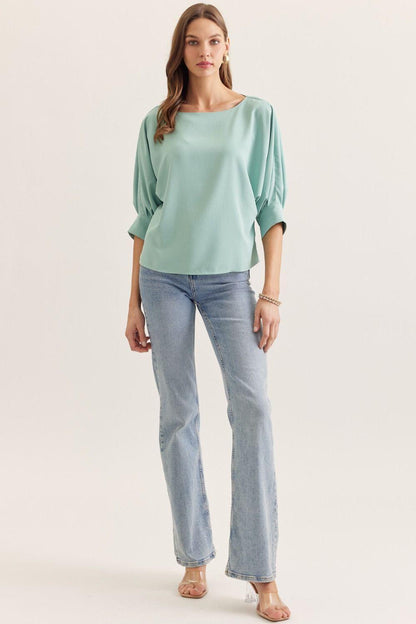 Bateau Neckline 3/4 Sleeve Top