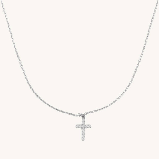 Silver Crystal Cross Necklace- Waterproof