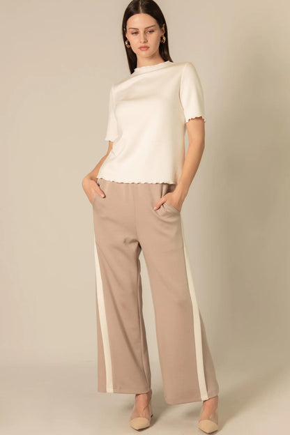 Side Contrast Double Stripe Wide Leg Pants