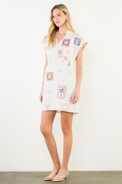 Short Sleeve Embroidered Icons Dress