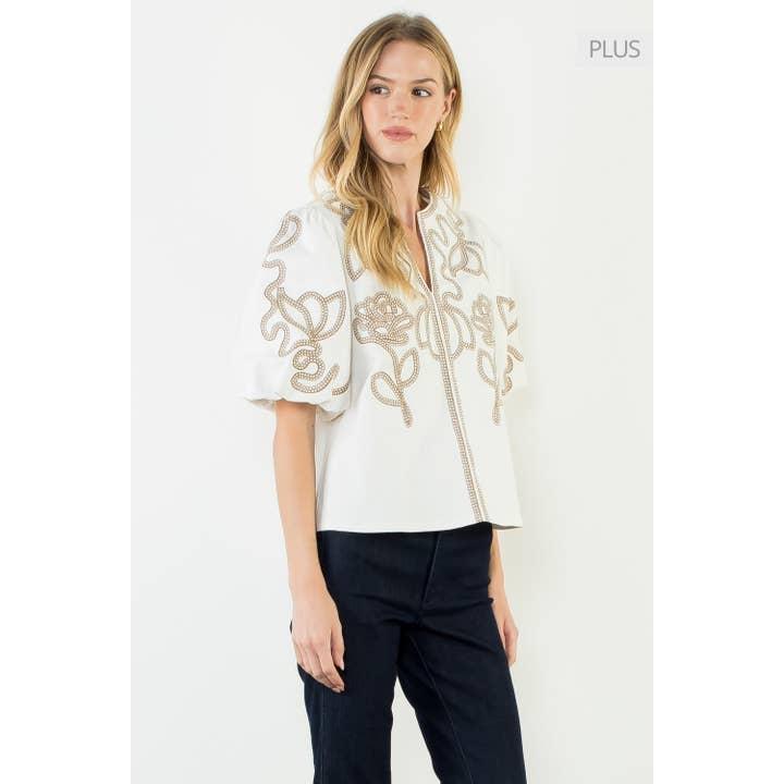 Corduroy Top With Embroidered Detail