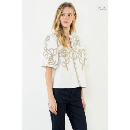 Corduroy Top With Embroidered Detail