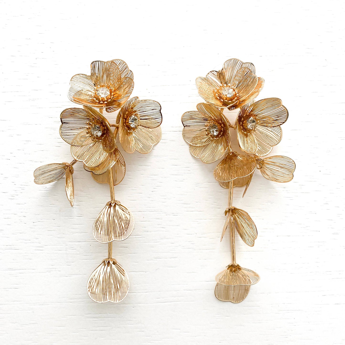 Waterfall Statement Gold Flower Drop Earrings