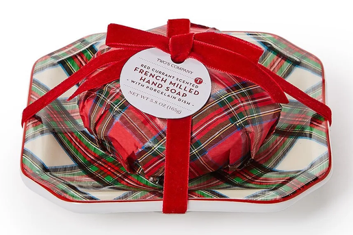 Tartan Red Currant Scented French Milled Soap w/ Porcelain Tray
