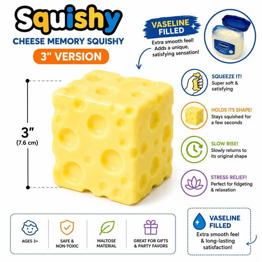3" Vaseline-Filled Cheese Cube Squishy