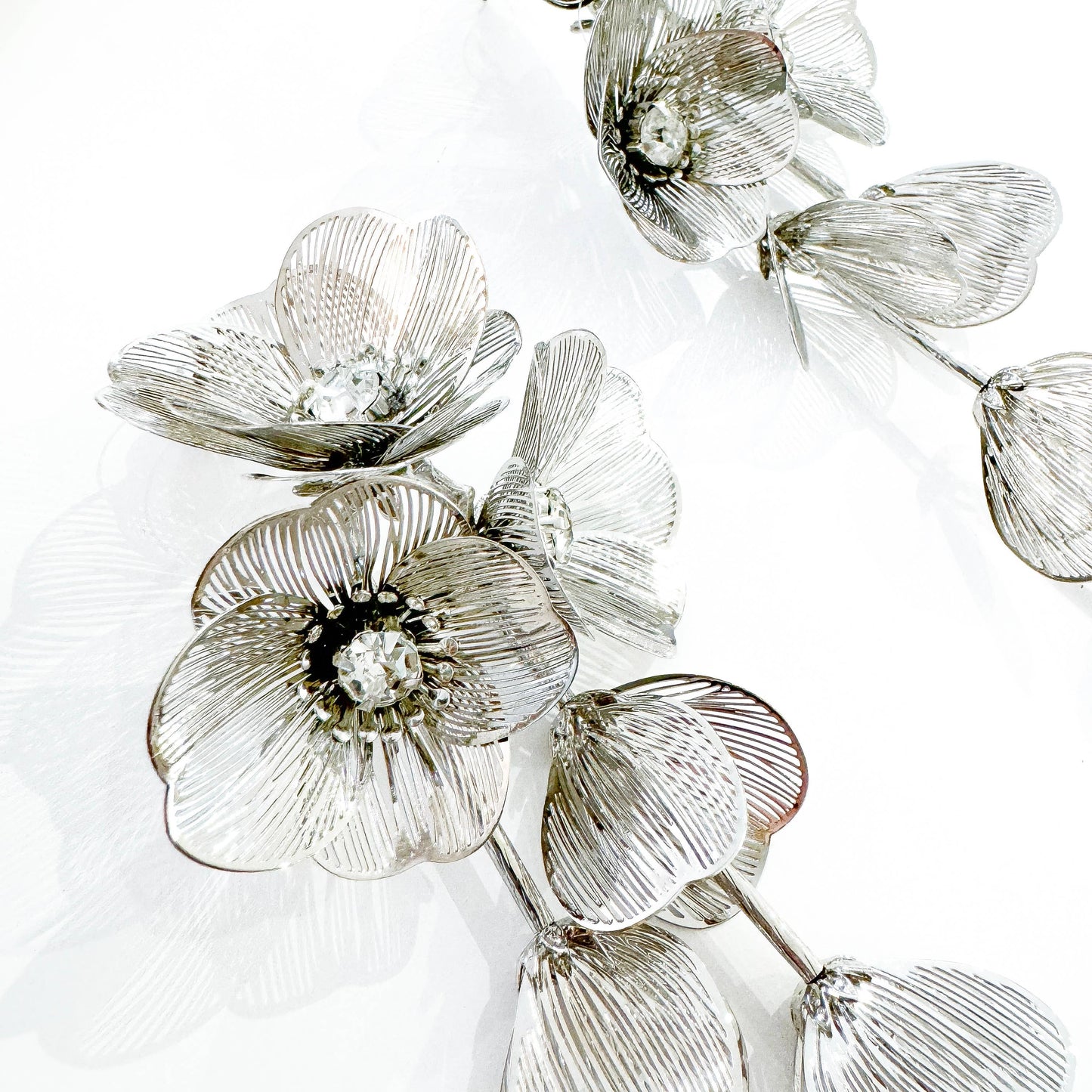 Waterfall Statement Silver Flower Earrings