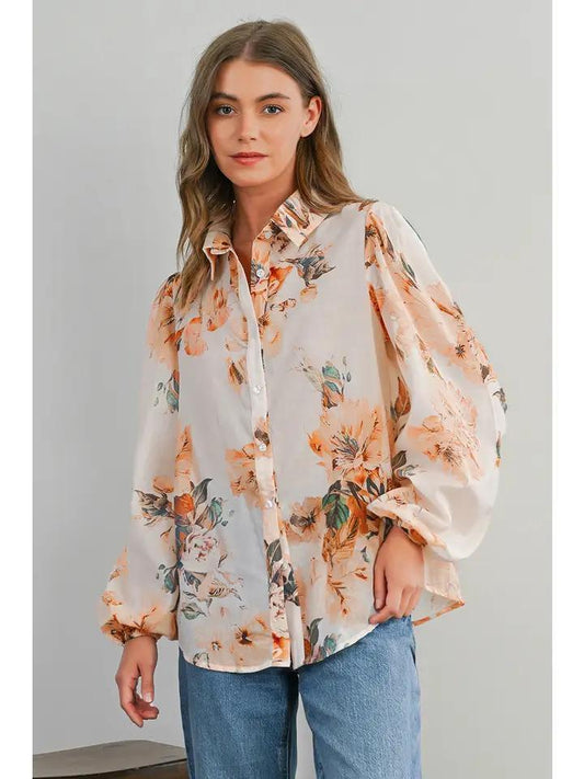 Retro Floral Puff Long Sleeve Shirt