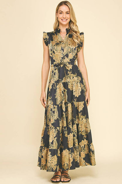 FLORAL PRINT TIERED MAXI DRESS
