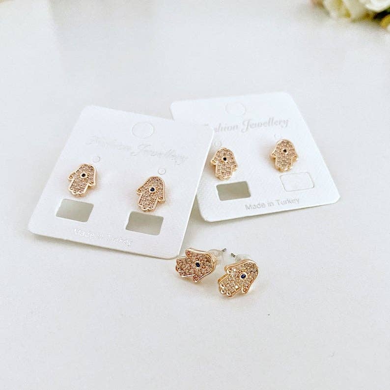 Hamsa Earrings, Hamsa Hand Stud Earrings, Evil Eye Earring, Zircon