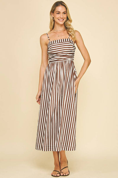 STRIPED MIDI DRESS