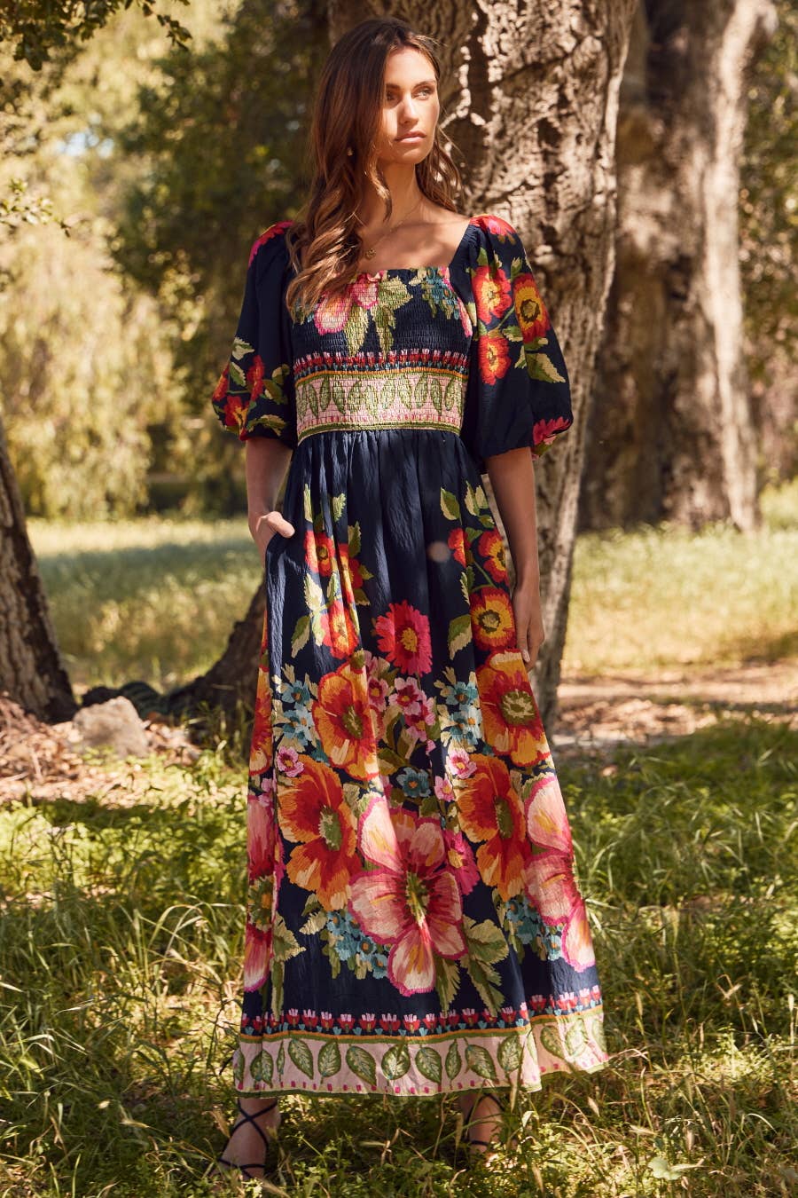 Plus Giant Floral Border Printed Maxi Dress