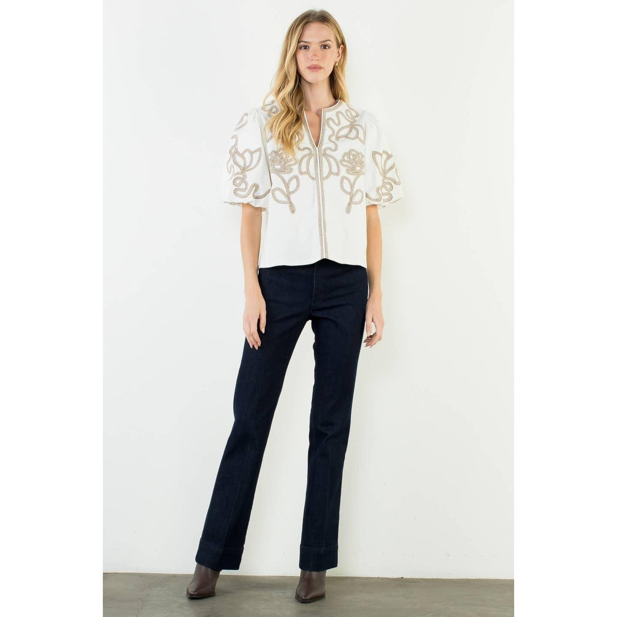 Corduroy Top With Embroidered Detail