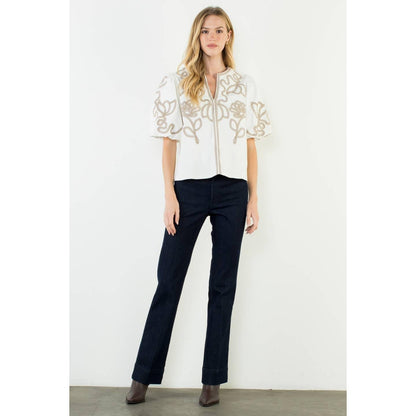 Corduroy Top With Embroidered Detail