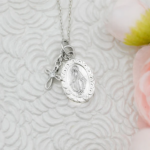 First Communion Gift Virgin Mary Medal Necklace