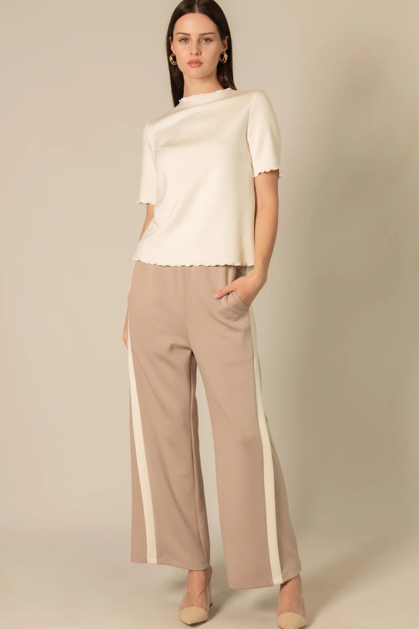 Side Contrast Double Stripe Wide Leg Pants