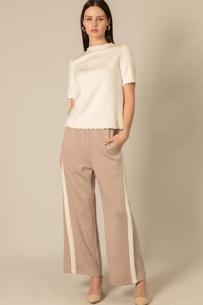 Side Contrast Double Stripe Wide Leg Pants