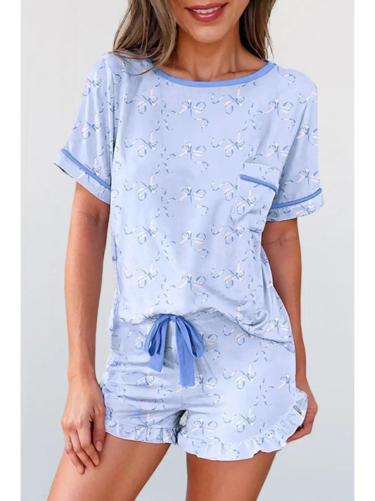 Bow Waves Printed Loung Shorts Set