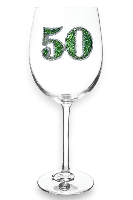 50th Birthday Jeweled Stemmed Wine Glass