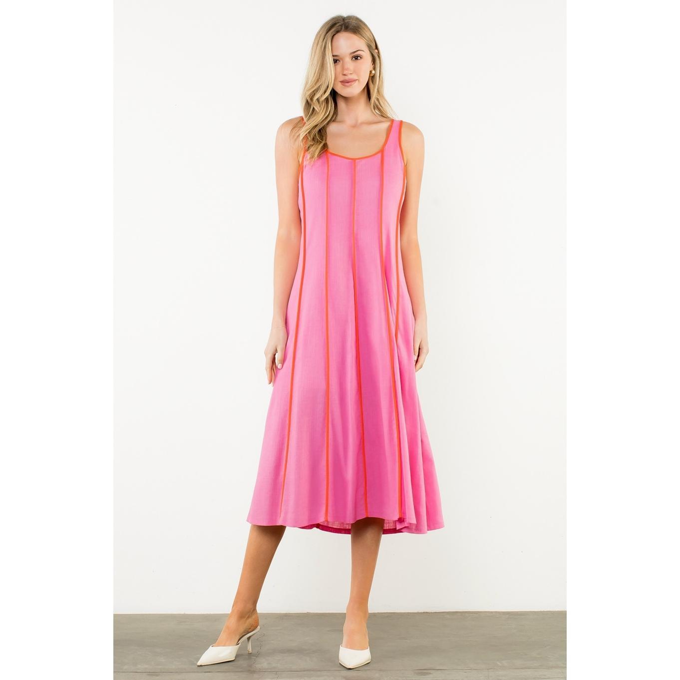 Vertical Trim Sleeveless Midi Dress