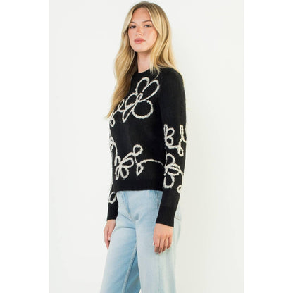 Floral Detailed Mohair Sweater