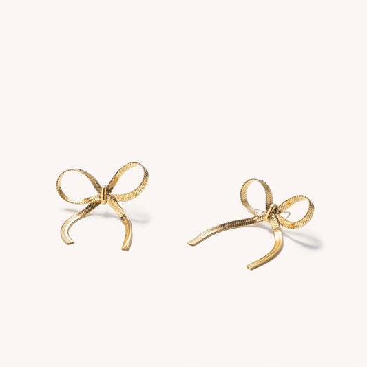 Herringbone Bow Earrings- Gold