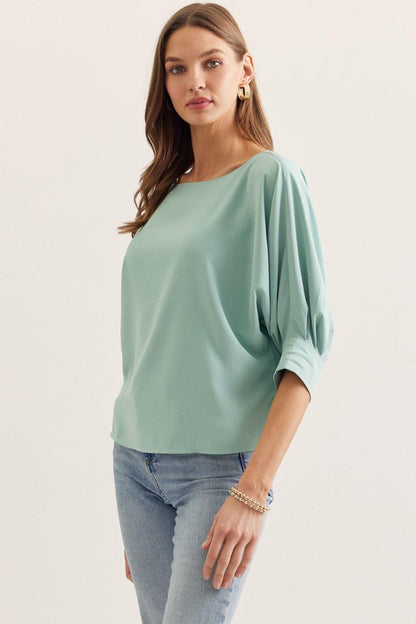 Bateau Neckline 3/4 Sleeve Top