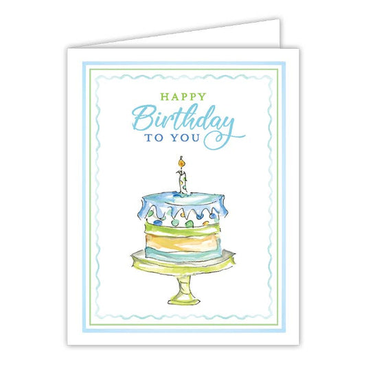Blue Happy First Birthday to You Cake Greeting Card