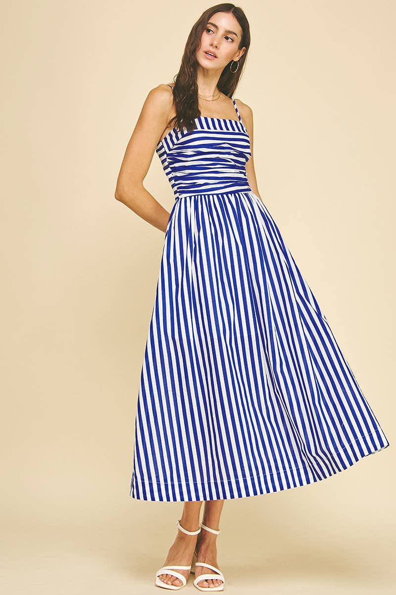 STRIPED MIDI DRESS