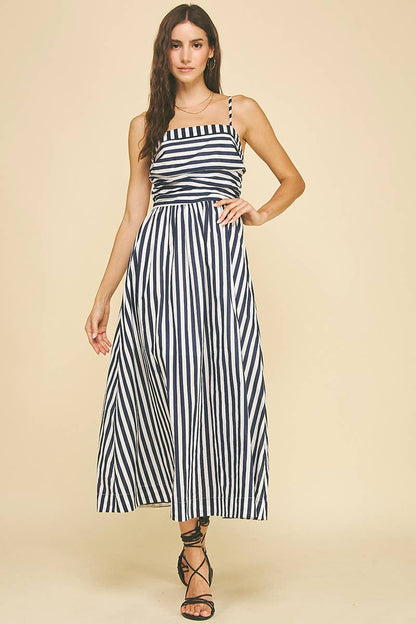STRIPED MIDI DRESS