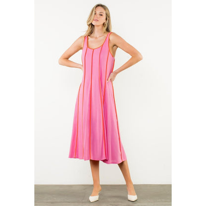 Vertical Trim Sleeveless Midi Dress