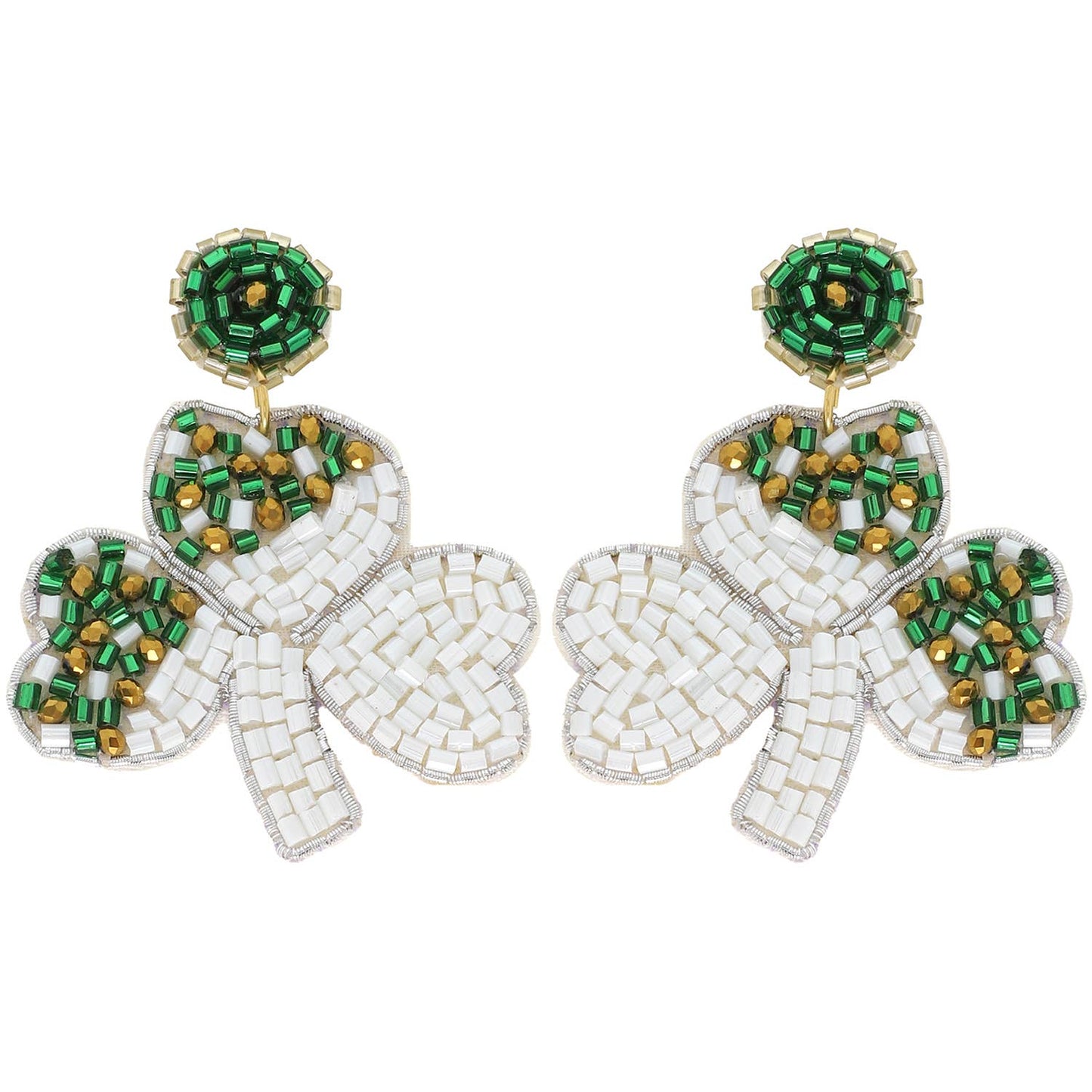 2 Tier Saint Patricks Shamrock Beaded Earrings