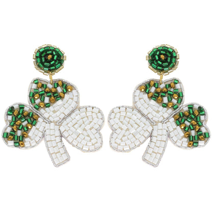 2 Tier Saint Patricks Shamrock Beaded Earrings