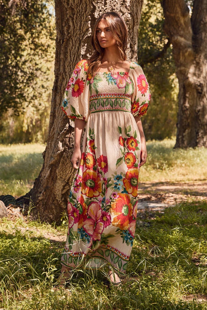 Plus Giant Floral Border Printed Maxi Dress