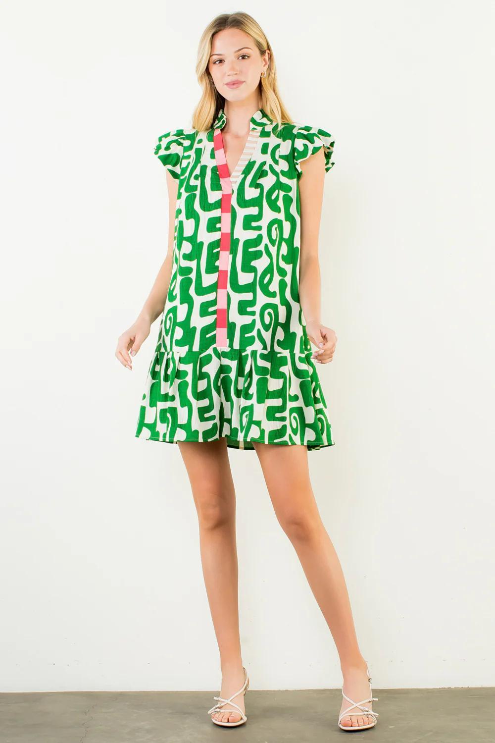 Short Sleeve Abstract Pattern Dress