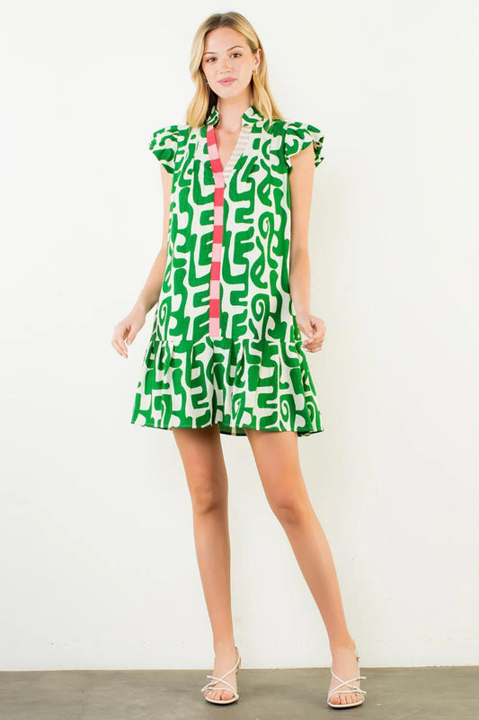 Short Sleeve Abstract Pattern Dress