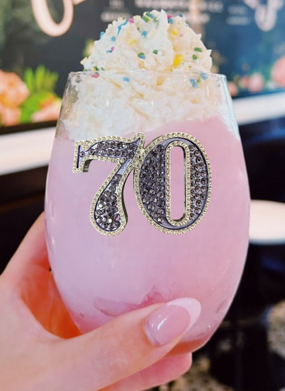 70th Birthday Stemless Wine Glass