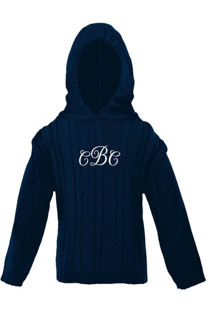 Navy Cable Knit Zip Back Sweater w/ monogram