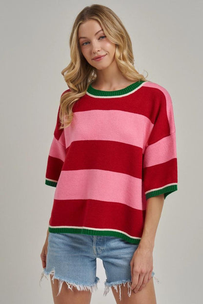 Wide Stripe Loose Fit Sweater Top