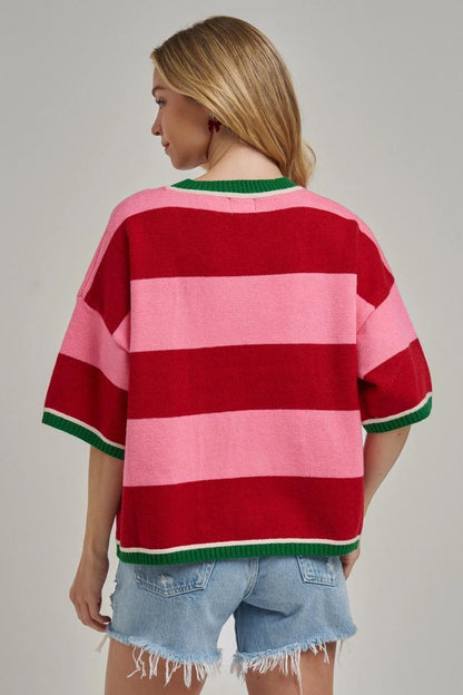 Wide Stripe Loose Fit Sweater Top