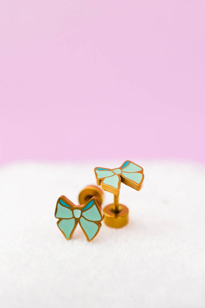 Mint Bow Stud Earrings